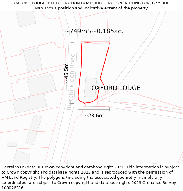 OXFORD LODGE, BLETCHINGDON ROAD, KIRTLINGTON, KIDLINGTON, OX5 3HF: Plot and title map