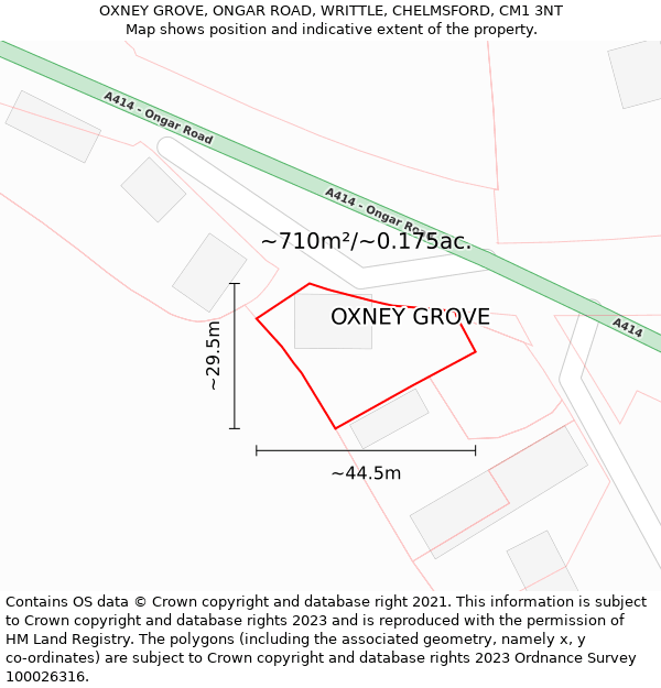 OXNEY GROVE, ONGAR ROAD, WRITTLE, CHELMSFORD, CM1 3NT: Plot and title map