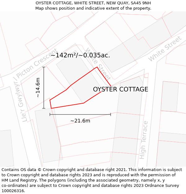 OYSTER COTTAGE, WHITE STREET, NEW QUAY, SA45 9NH: Plot and title map