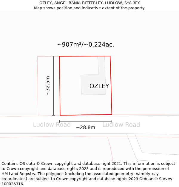 OZLEY, ANGEL BANK, BITTERLEY, LUDLOW, SY8 3EY: Plot and title map