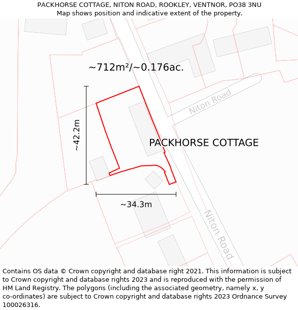 PACKHORSE COTTAGE, NITON ROAD, ROOKLEY, VENTNOR, PO38 3NU: Plot and title map