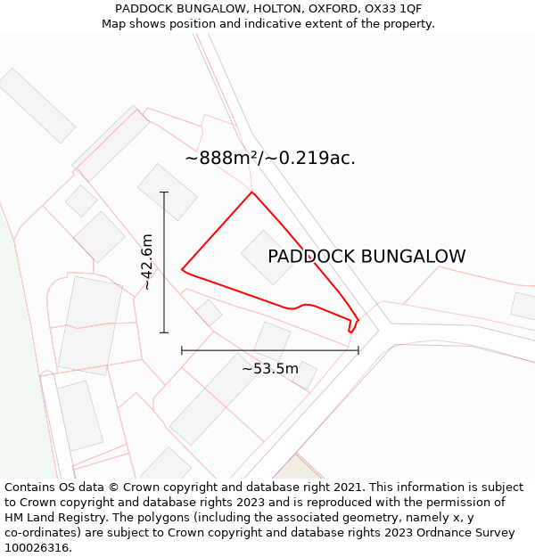 PADDOCK BUNGALOW, HOLTON, OXFORD, OX33 1QF: Plot and title map