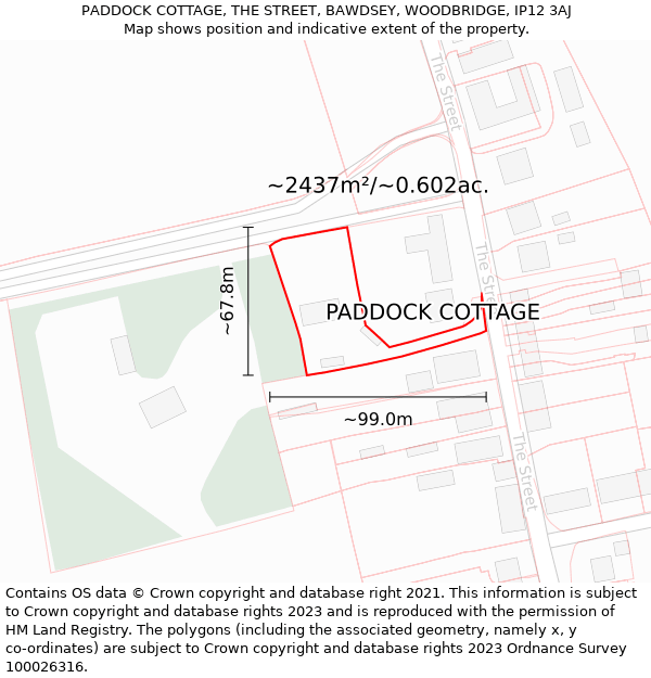 PADDOCK COTTAGE, THE STREET, BAWDSEY, WOODBRIDGE, IP12 3AJ: Plot and title map