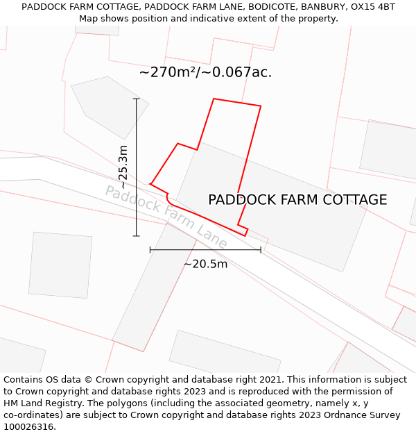 PADDOCK FARM COTTAGE, PADDOCK FARM LANE, BODICOTE, BANBURY, OX15 4BT: Plot and title map