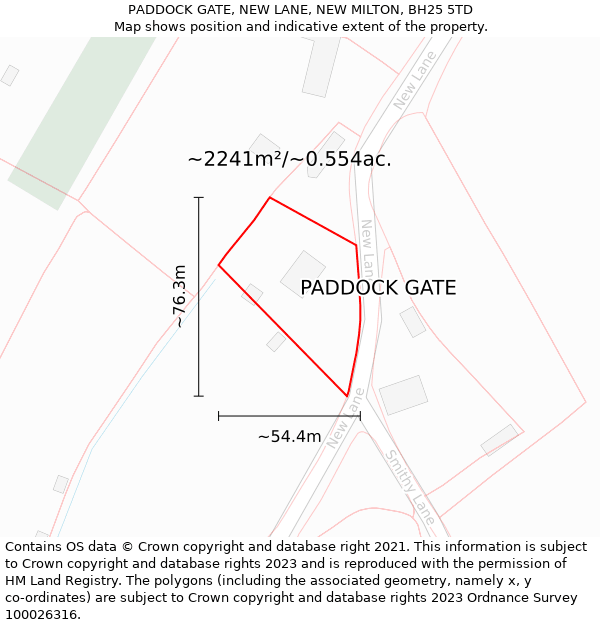 PADDOCK GATE, NEW LANE, NEW MILTON, BH25 5TD: Plot and title map