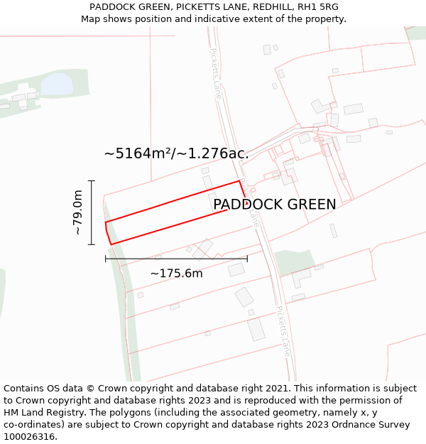 PADDOCK GREEN, PICKETTS LANE, REDHILL, RH1 5RG: Plot and title map