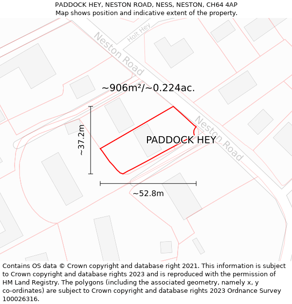 PADDOCK HEY, NESTON ROAD, NESS, NESTON, CH64 4AP: Plot and title map