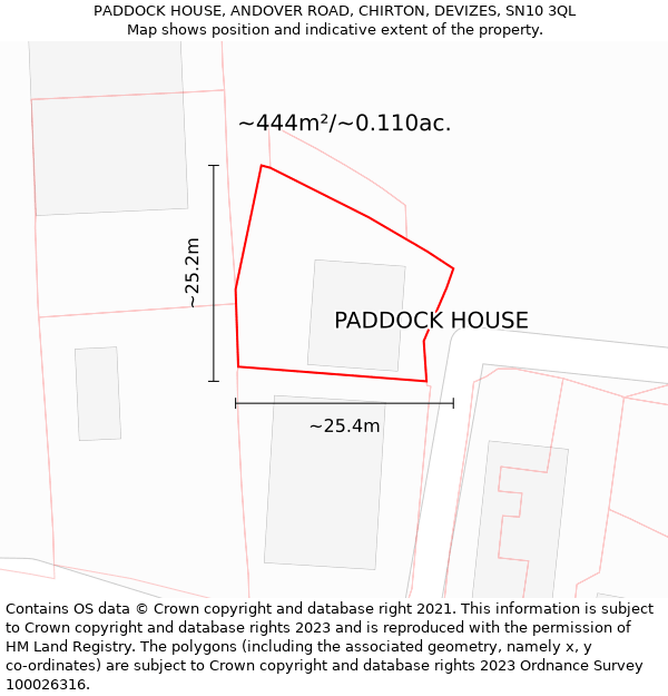 PADDOCK HOUSE, ANDOVER ROAD, CHIRTON, DEVIZES, SN10 3QL: Plot and title map