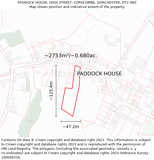 PADDOCK HOUSE, HIGH STREET, CORSCOMBE, DORCHESTER, DT2 0NZ: Plot and title map