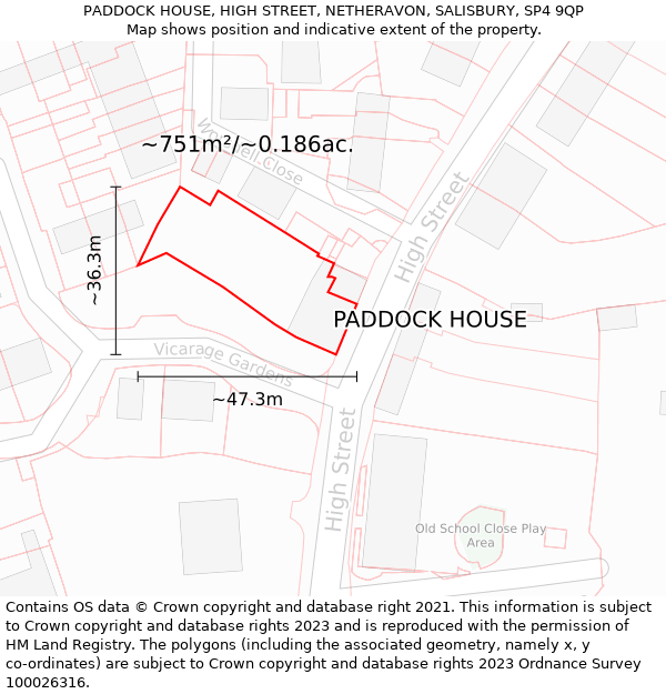 PADDOCK HOUSE, HIGH STREET, NETHERAVON, SALISBURY, SP4 9QP: Plot and title map