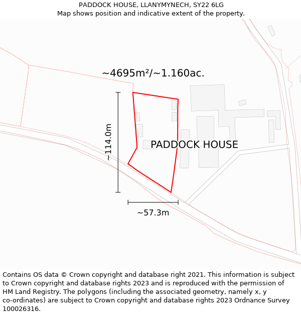 PADDOCK HOUSE, LLANYMYNECH, SY22 6LG: Plot and title map