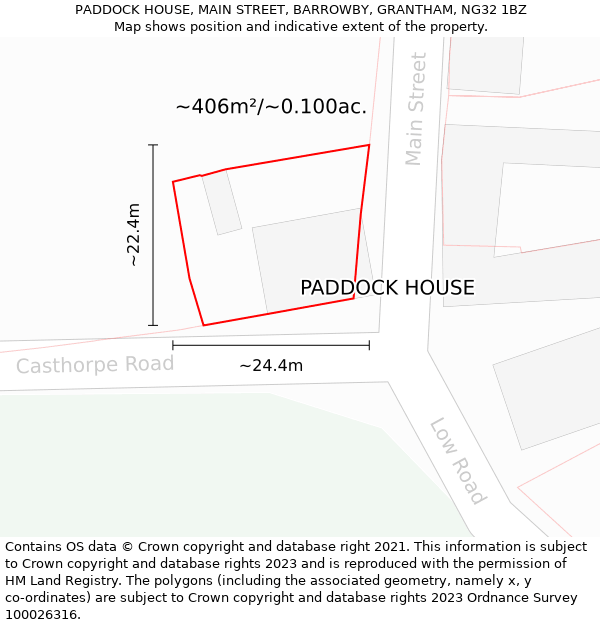 PADDOCK HOUSE, MAIN STREET, BARROWBY, GRANTHAM, NG32 1BZ: Plot and title map