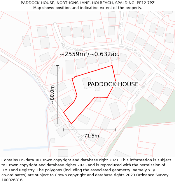 PADDOCK HOUSE, NORTHONS LANE, HOLBEACH, SPALDING, PE12 7PZ: Plot and title map