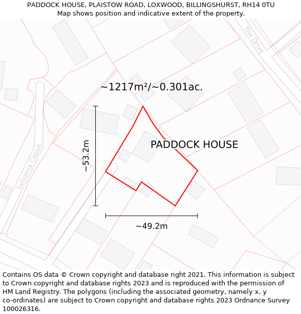 PADDOCK HOUSE, PLAISTOW ROAD, LOXWOOD, BILLINGSHURST, RH14 0TU: Plot and title map