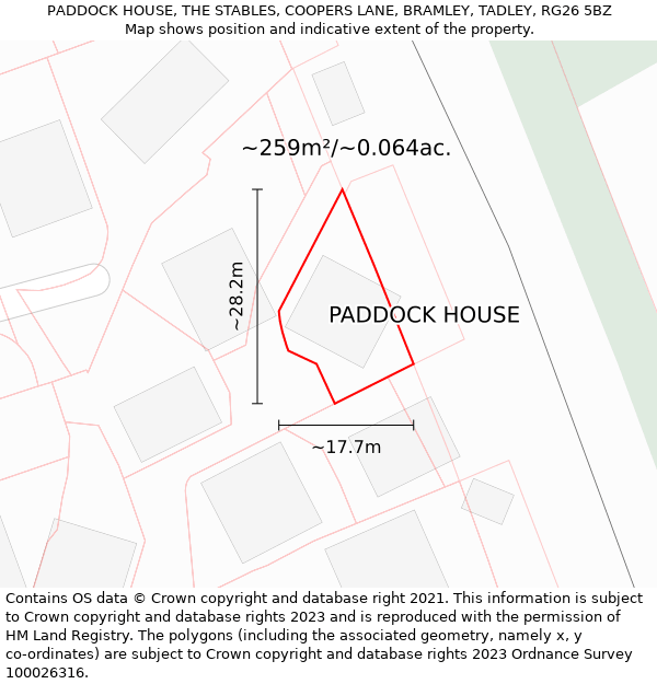 PADDOCK HOUSE, THE STABLES, COOPERS LANE, BRAMLEY, TADLEY, RG26 5BZ: Plot and title map