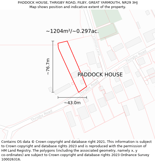 PADDOCK HOUSE, THRIGBY ROAD, FILBY, GREAT YARMOUTH, NR29 3HJ: Plot and title map