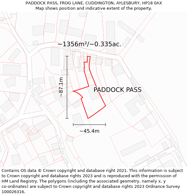 PADDOCK PASS, FROG LANE, CUDDINGTON, AYLESBURY, HP18 0AX: Plot and title map