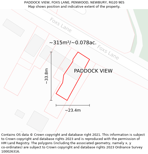 PADDOCK VIEW, FOXS LANE, PENWOOD, NEWBURY, RG20 9ES: Plot and title map