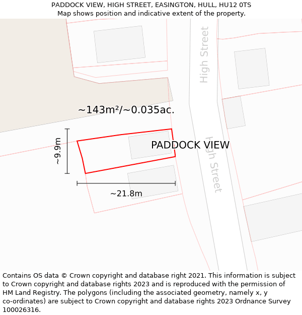 PADDOCK VIEW, HIGH STREET, EASINGTON, HULL, HU12 0TS: Plot and title map