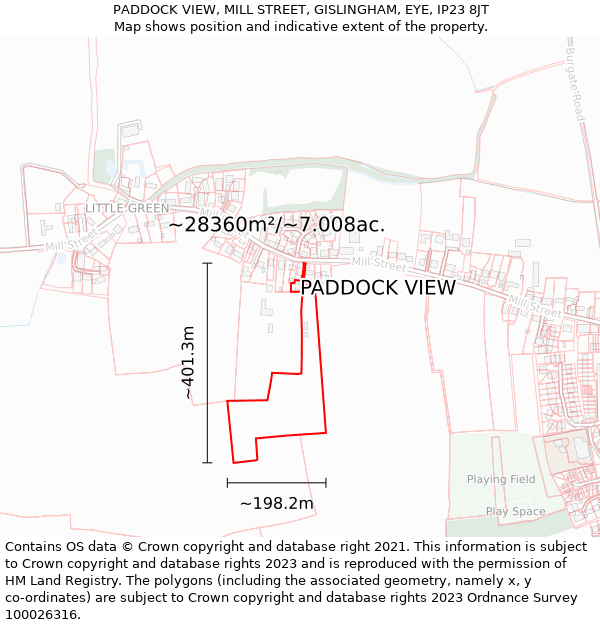 PADDOCK VIEW, MILL STREET, GISLINGHAM, EYE, IP23 8JT: Plot and title map