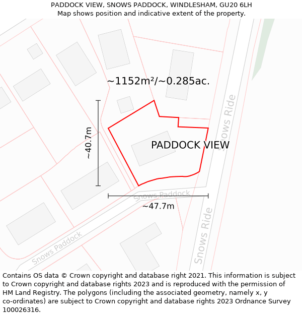 PADDOCK VIEW, SNOWS PADDOCK, WINDLESHAM, GU20 6LH: Plot and title map