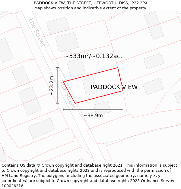 PADDOCK VIEW, THE STREET, HEPWORTH, DISS, IP22 2PX: Plot and title map