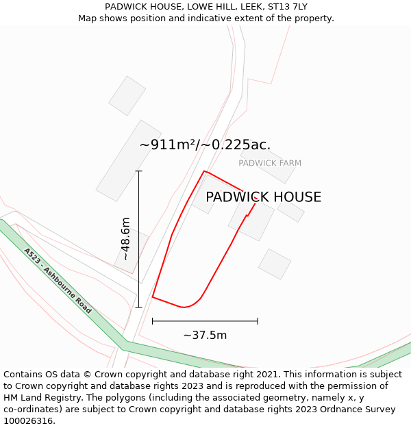 PADWICK HOUSE, LOWE HILL, LEEK, ST13 7LY: Plot and title map