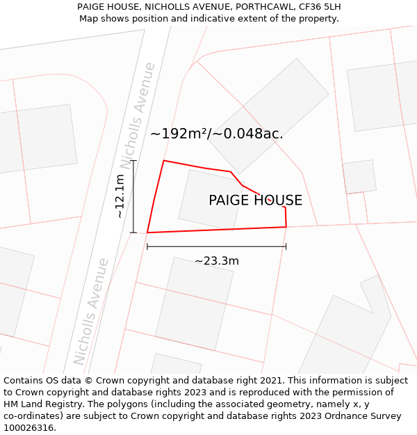 PAIGE HOUSE, NICHOLLS AVENUE, PORTHCAWL, CF36 5LH: Plot and title map
