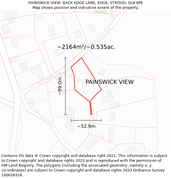 PAINSWICK VIEW, BACK EDGE LANE, EDGE, STROUD, GL6 6PE: Plot and title map