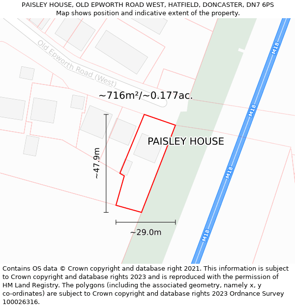 PAISLEY HOUSE, OLD EPWORTH ROAD WEST, HATFIELD, DONCASTER, DN7 6PS: Plot and title map