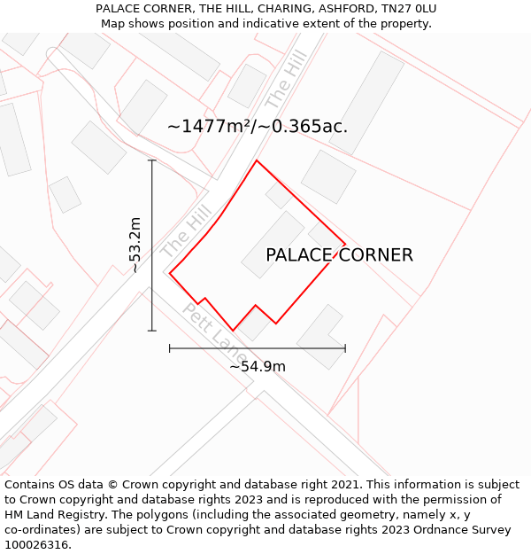 PALACE CORNER, THE HILL, CHARING, ASHFORD, TN27 0LU: Plot and title map