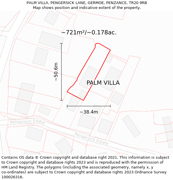 PALM VILLA, PENGERSICK LANE, GERMOE, PENZANCE, TR20 9RB: Plot and title map