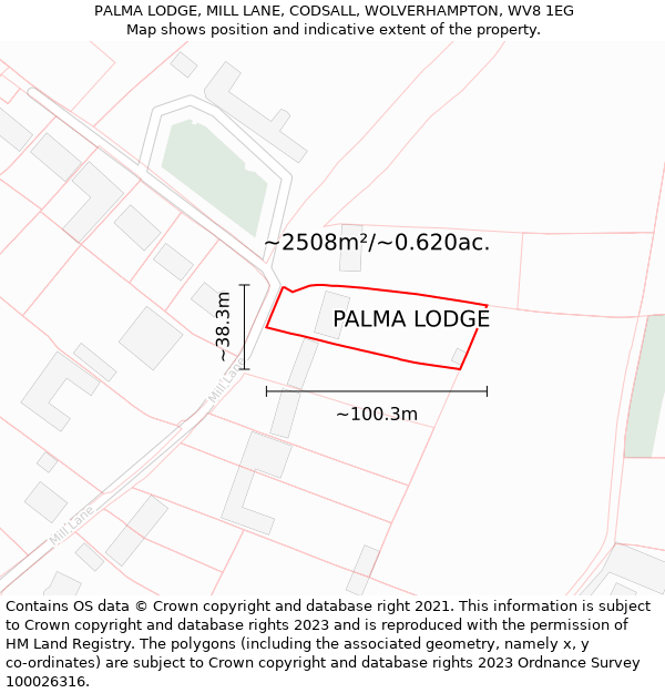 PALMA LODGE, MILL LANE, CODSALL, WOLVERHAMPTON, WV8 1EG: Plot and title map