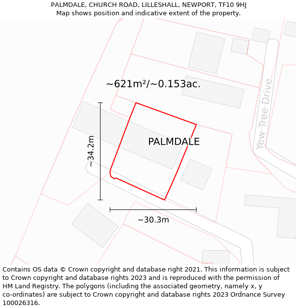 PALMDALE, CHURCH ROAD, LILLESHALL, NEWPORT, TF10 9HJ: Plot and title map