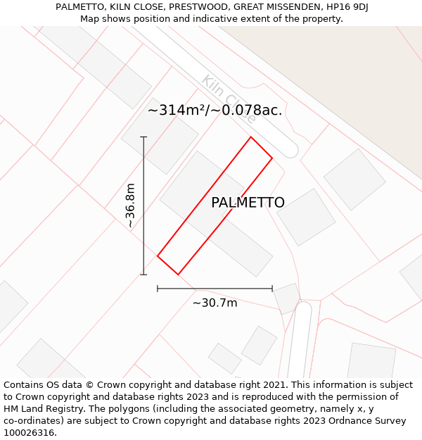 PALMETTO, KILN CLOSE, PRESTWOOD, GREAT MISSENDEN, HP16 9DJ: Plot and title map