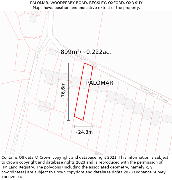 PALOMAR, WOODPERRY ROAD, BECKLEY, OXFORD, OX3 9UY: Plot and title map