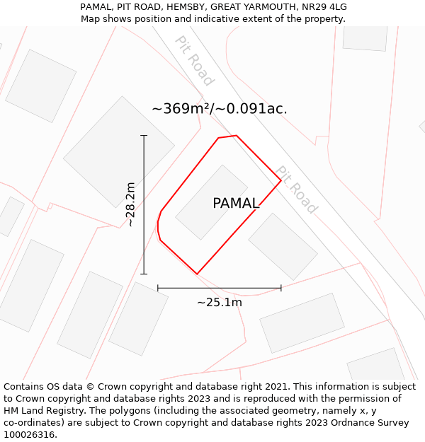 PAMAL, PIT ROAD, HEMSBY, GREAT YARMOUTH, NR29 4LG: Plot and title map