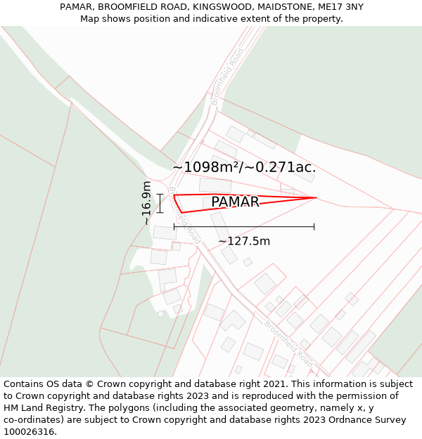 PAMAR, BROOMFIELD ROAD, KINGSWOOD, MAIDSTONE, ME17 3NY: Plot and title map