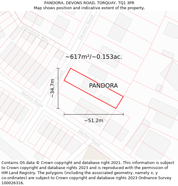 PANDORA, DEVONS ROAD, TORQUAY, TQ1 3PR: Plot and title map