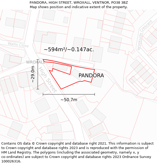 PANDORA, HIGH STREET, WROXALL, VENTNOR, PO38 3BZ: Plot and title map