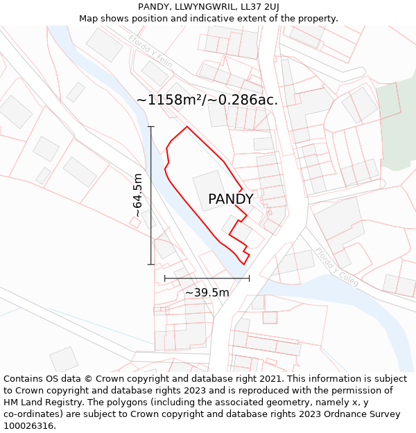 PANDY, LLWYNGWRIL, LL37 2UJ: Plot and title map