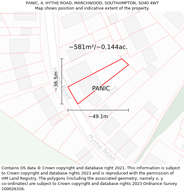 PANIC, 4, HYTHE ROAD, MARCHWOOD, SOUTHAMPTON, SO40 4WT: Plot and title map