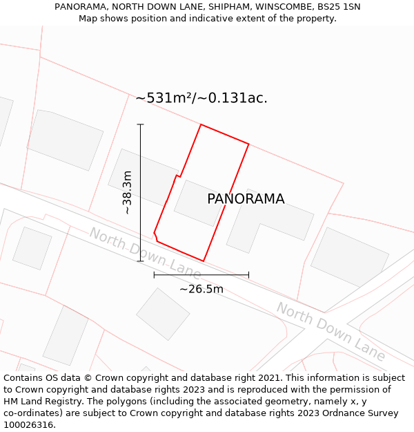 PANORAMA, NORTH DOWN LANE, SHIPHAM, WINSCOMBE, BS25 1SN: Plot and title map