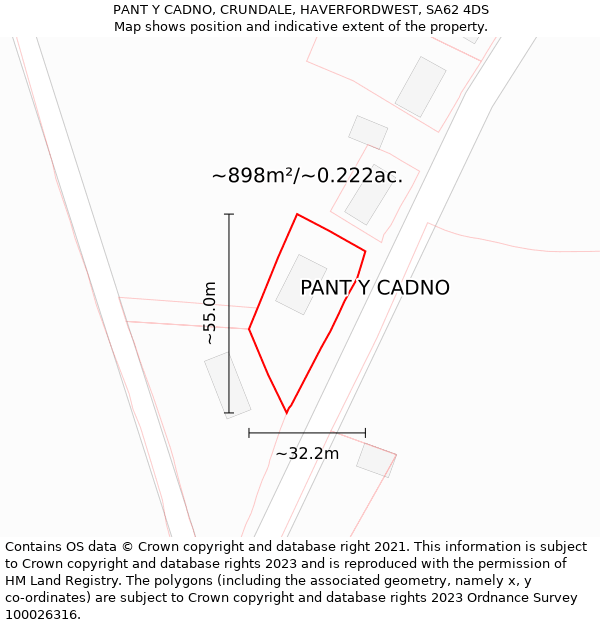 PANT Y CADNO, CRUNDALE, HAVERFORDWEST, SA62 4DS: Plot and title map