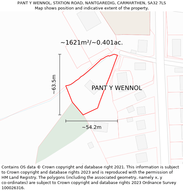 PANT Y WENNOL, STATION ROAD, NANTGAREDIG, CARMARTHEN, SA32 7LS: Plot and title map