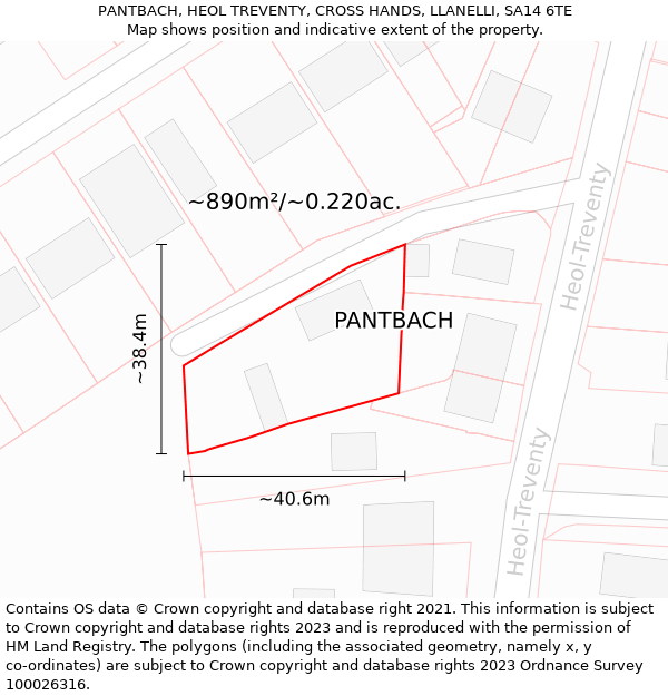 PANTBACH, HEOL TREVENTY, CROSS HANDS, LLANELLI, SA14 6TE: Plot and title map