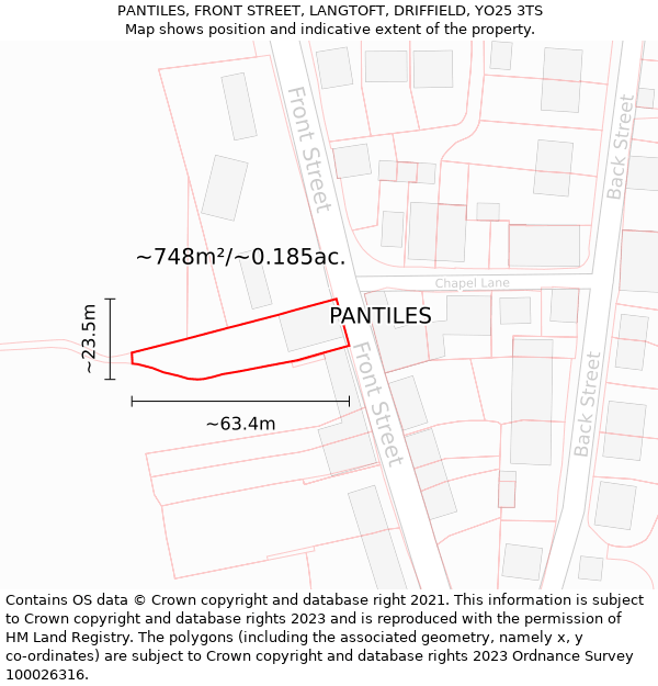 PANTILES, FRONT STREET, LANGTOFT, DRIFFIELD, YO25 3TS: Plot and title map