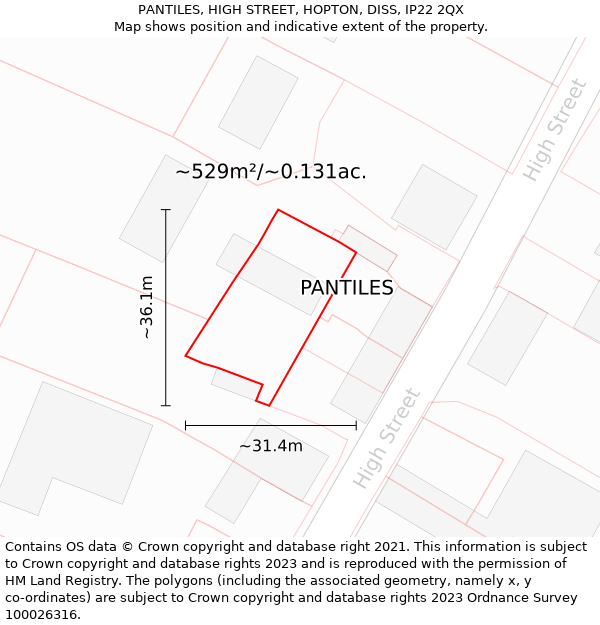 PANTILES, HIGH STREET, HOPTON, DISS, IP22 2QX: Plot and title map