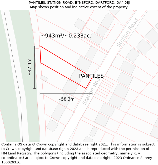 PANTILES, STATION ROAD, EYNSFORD, DARTFORD, DA4 0EJ: Plot and title map