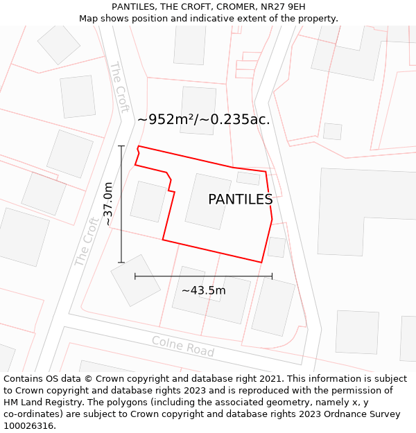 PANTILES, THE CROFT, CROMER, NR27 9EH: Plot and title map